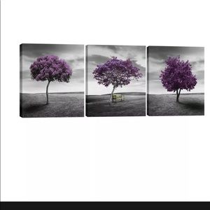 3 canvas paintings as a set Purple Spring